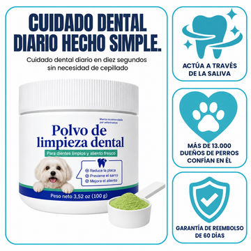 DentalPets – Polvo diario para perros: dientes limpios y aliento fresco